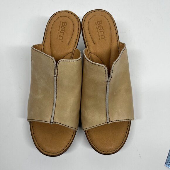 NWOT Born Comfort Sole Tan Leather Mule Block Heel Sz.10 - Picture 2 of 8
